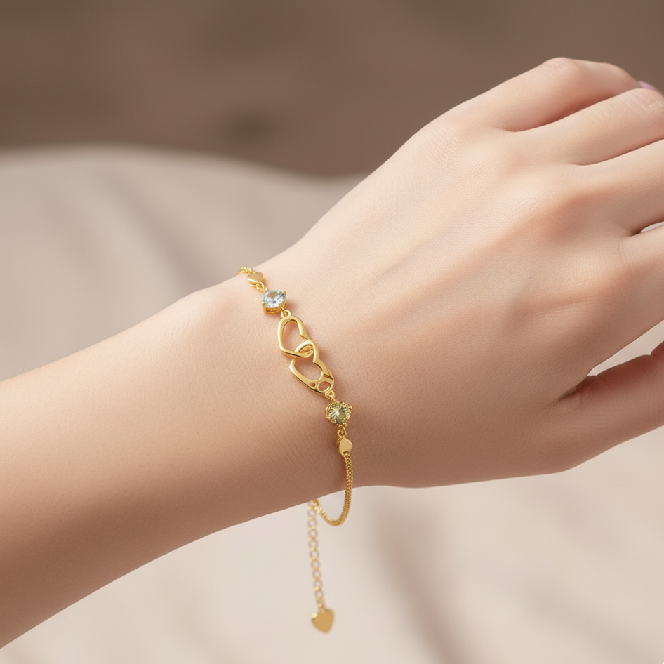 Mother And Daughter Birthstone Custom Double Heart Bracelet
