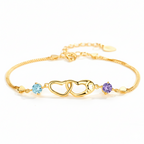 Mother And Daughter Birthstone Custom Double Heart Bracelet