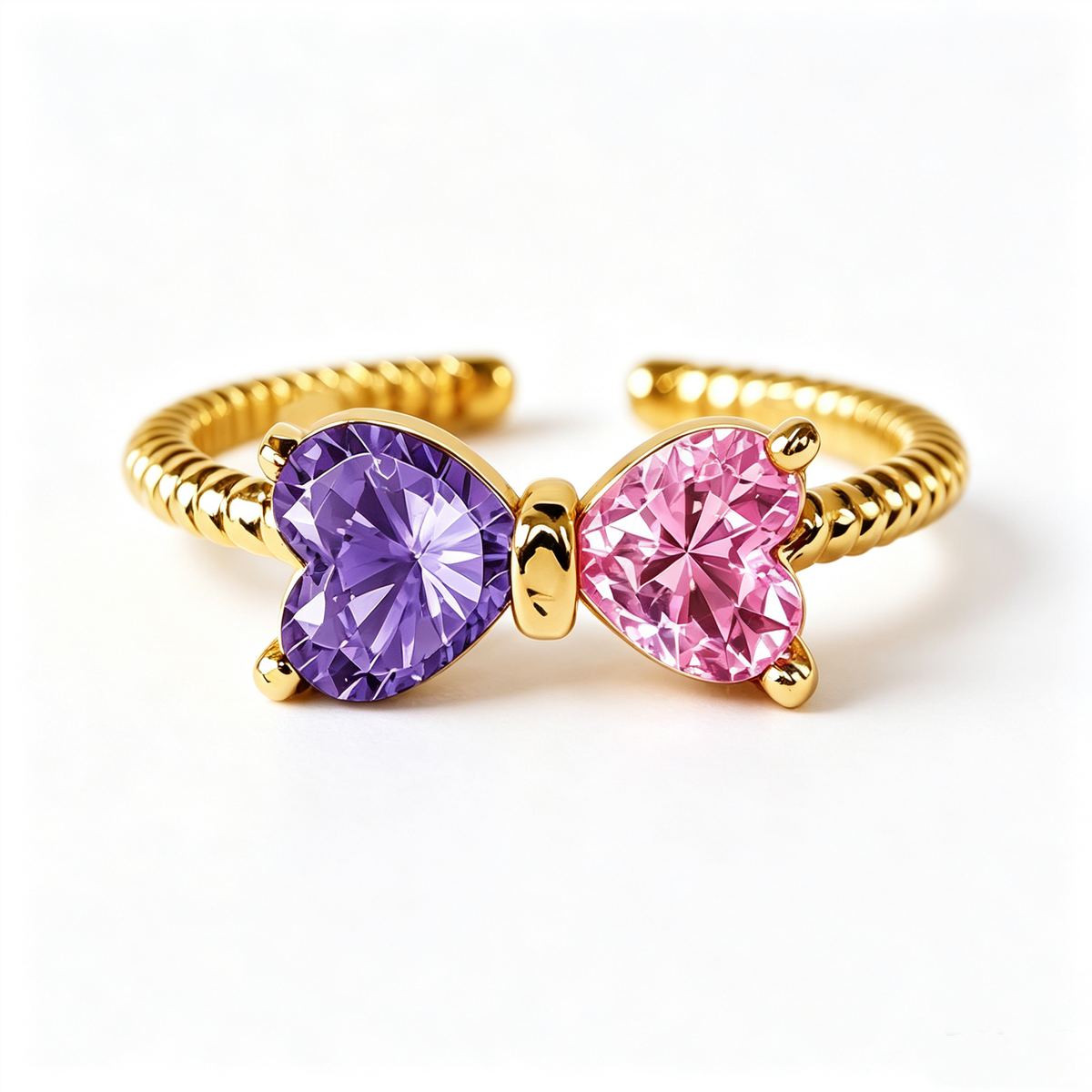 Mother&Daughter Double Birthstones Bow Ring