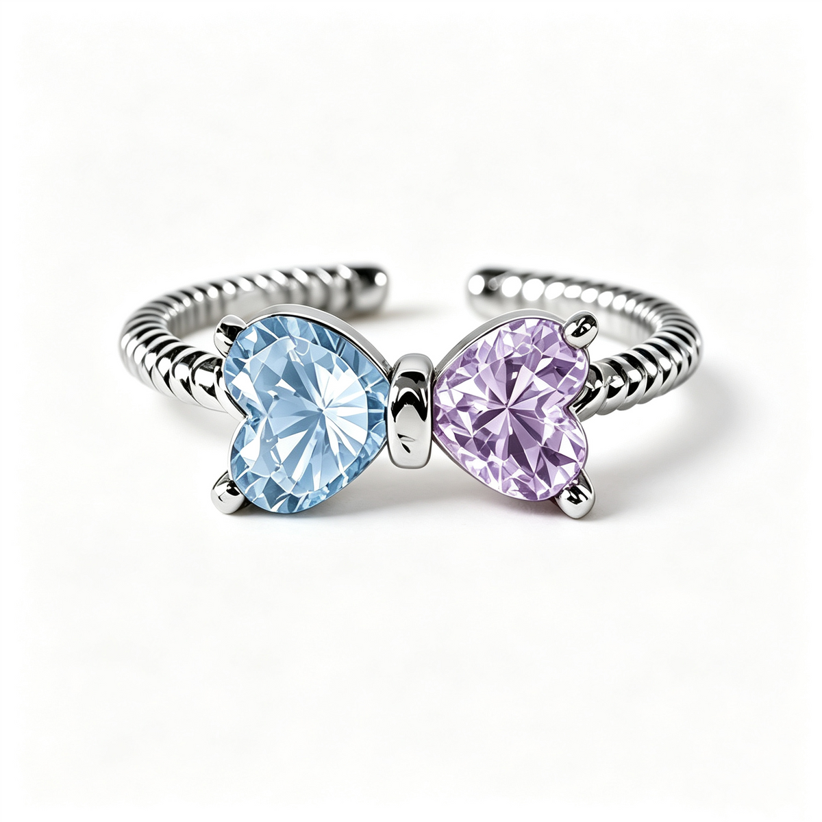 Mother&Daughter Double Birthstones Bow Ring