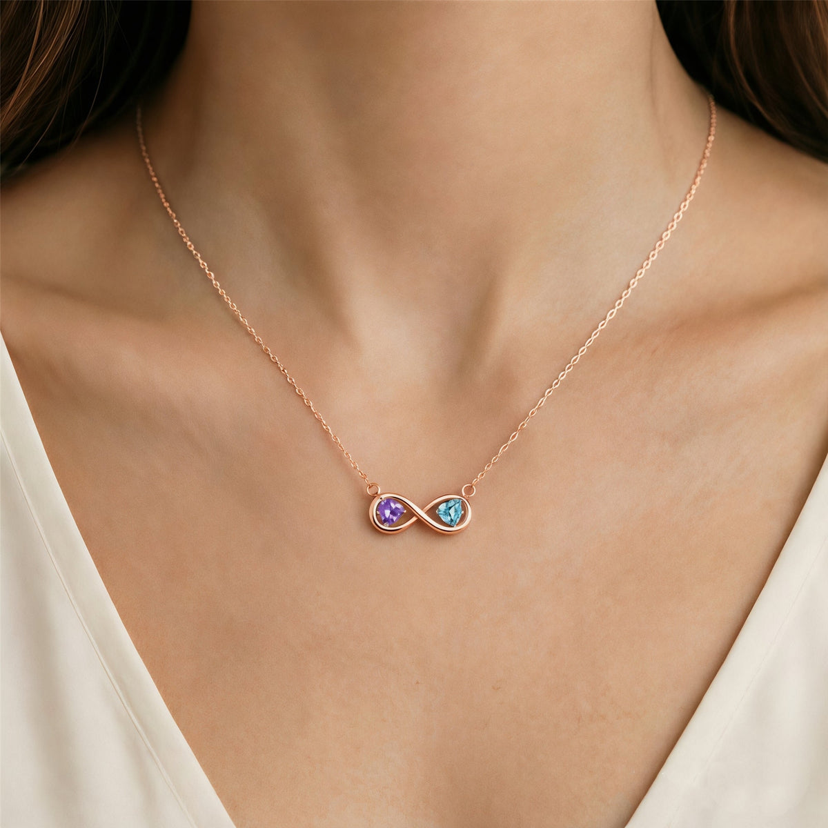 Grandmother&Granddaughter Connected By Heart Double Birthstones Infinity Necklace