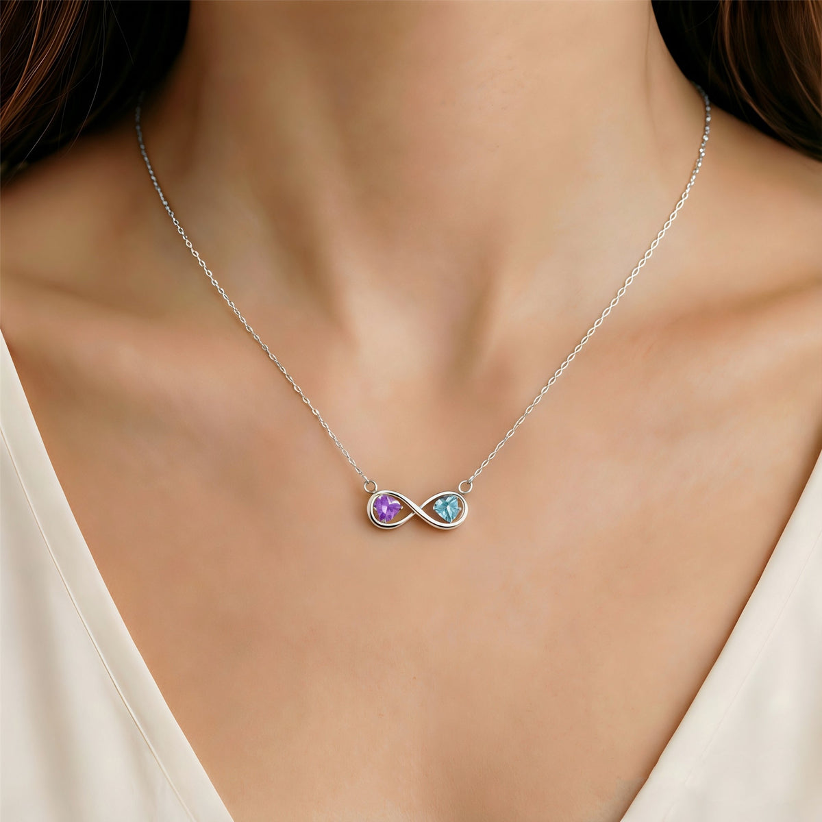 Grandmother&Granddaughter Connected By Heart Double Birthstones Infinity Necklace