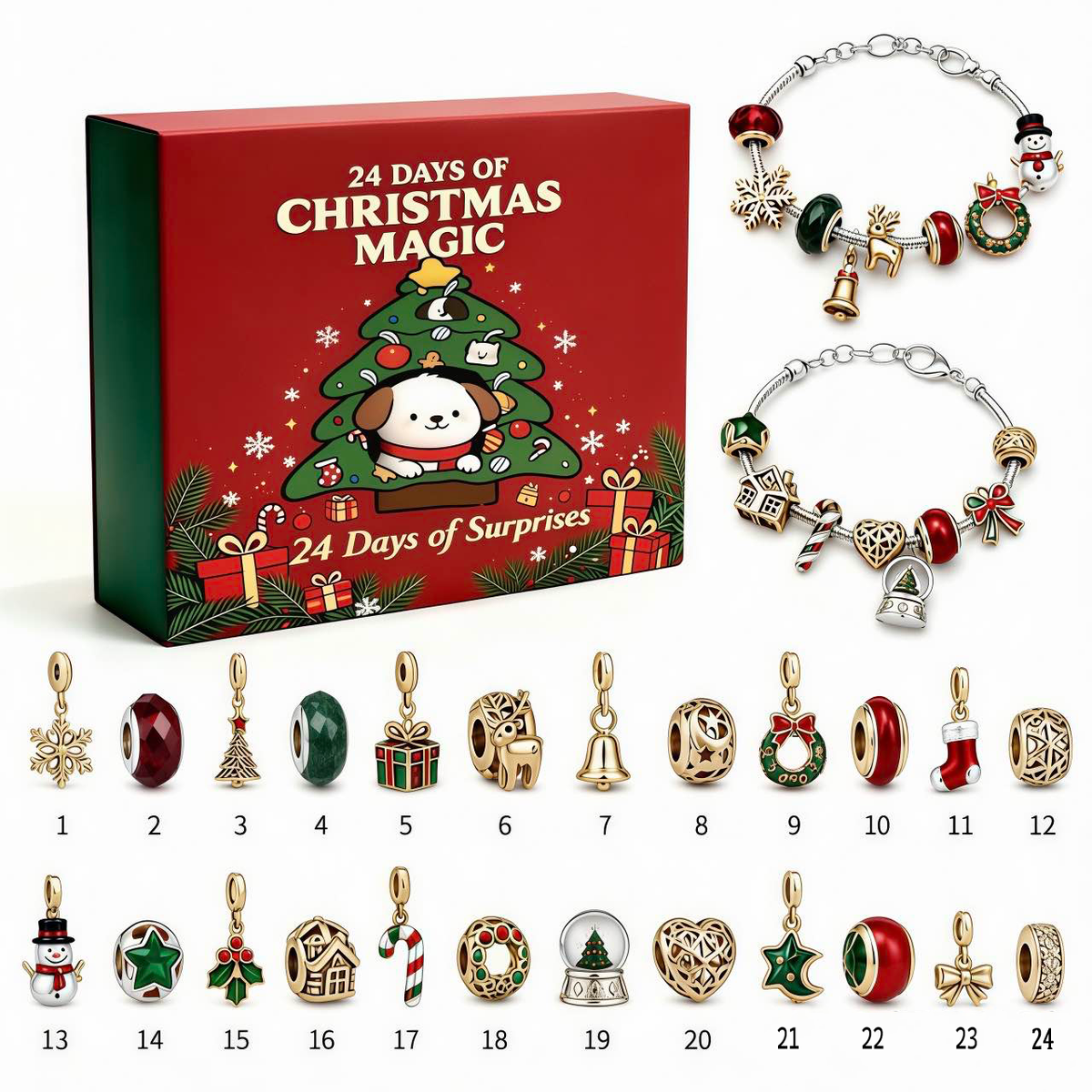 24 Days Of Christmas Advent Calendar Bracelets Set