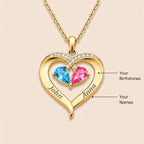 To My Love – Custom Double Birthstones&Name Heart Necklace