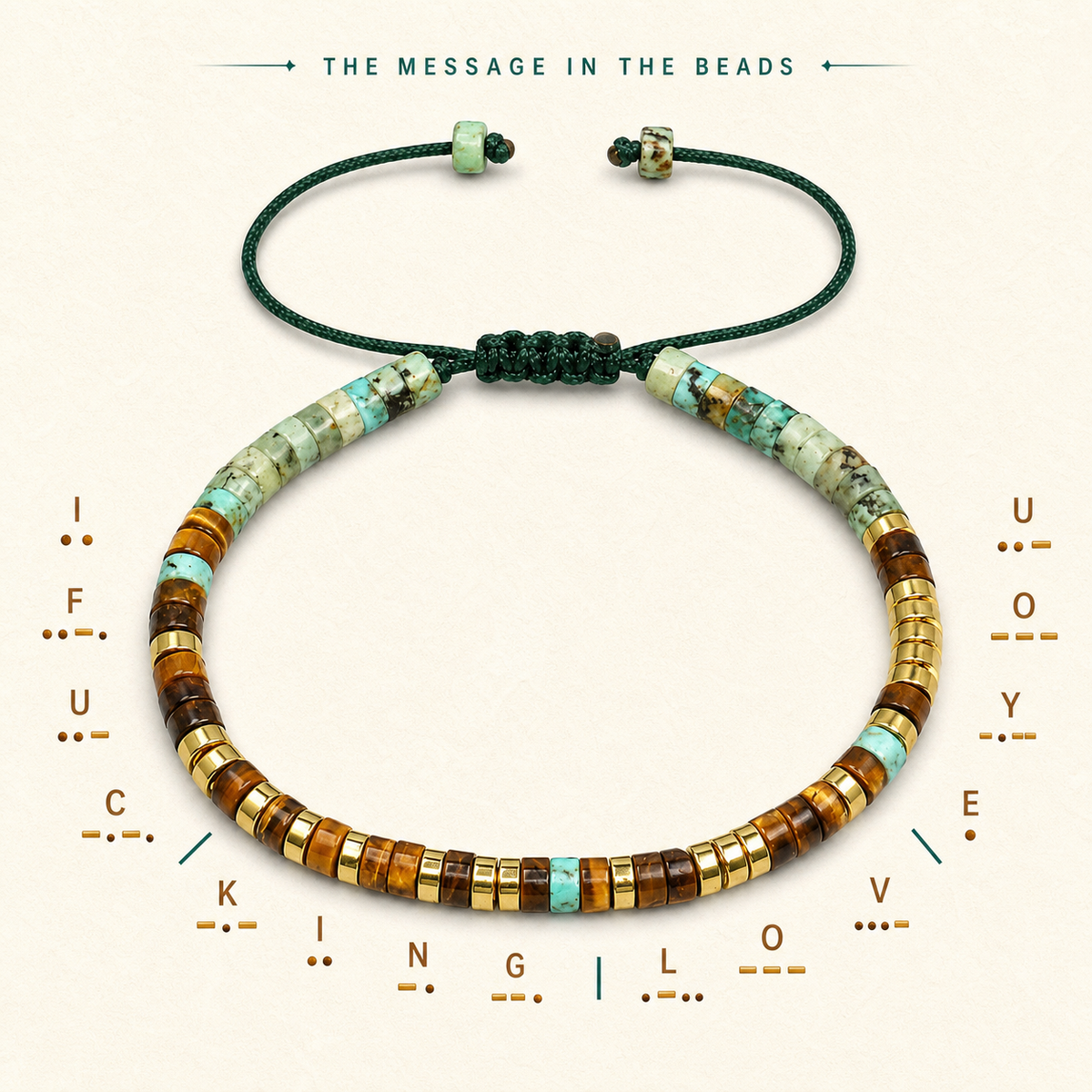 'I Fucking Love You' Morse Code Bracelet with African Turquoise Tiger eye
