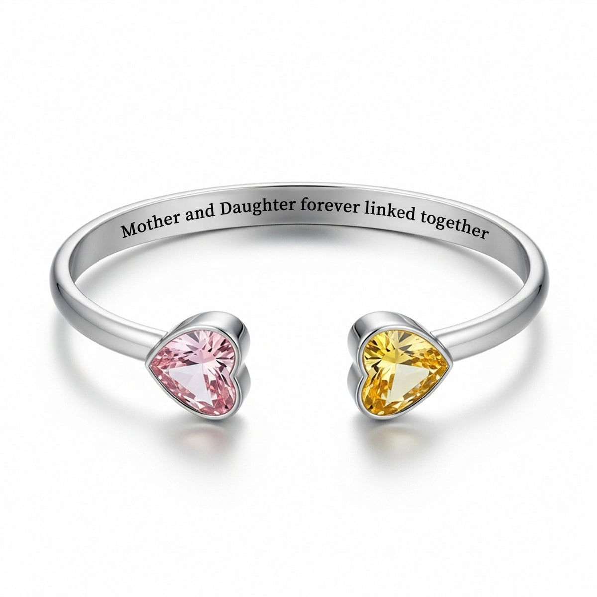 Mother & Daughter Double Heart Birthstone Cuff — 4