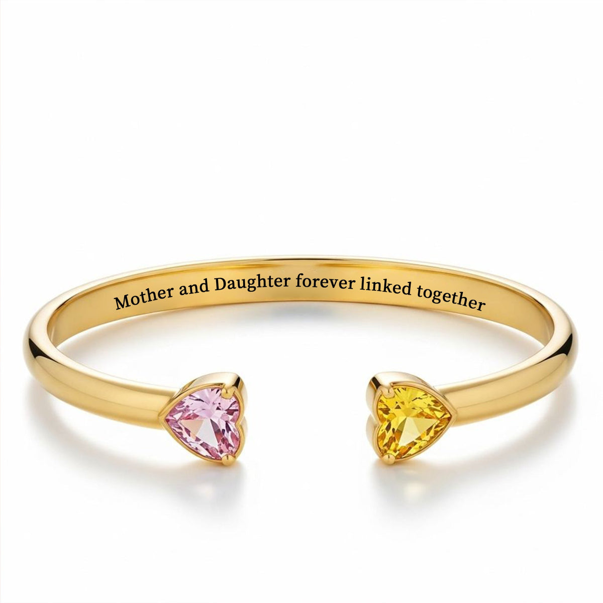 Mother & Daughter Double Heart Birthstone Cuff — 5