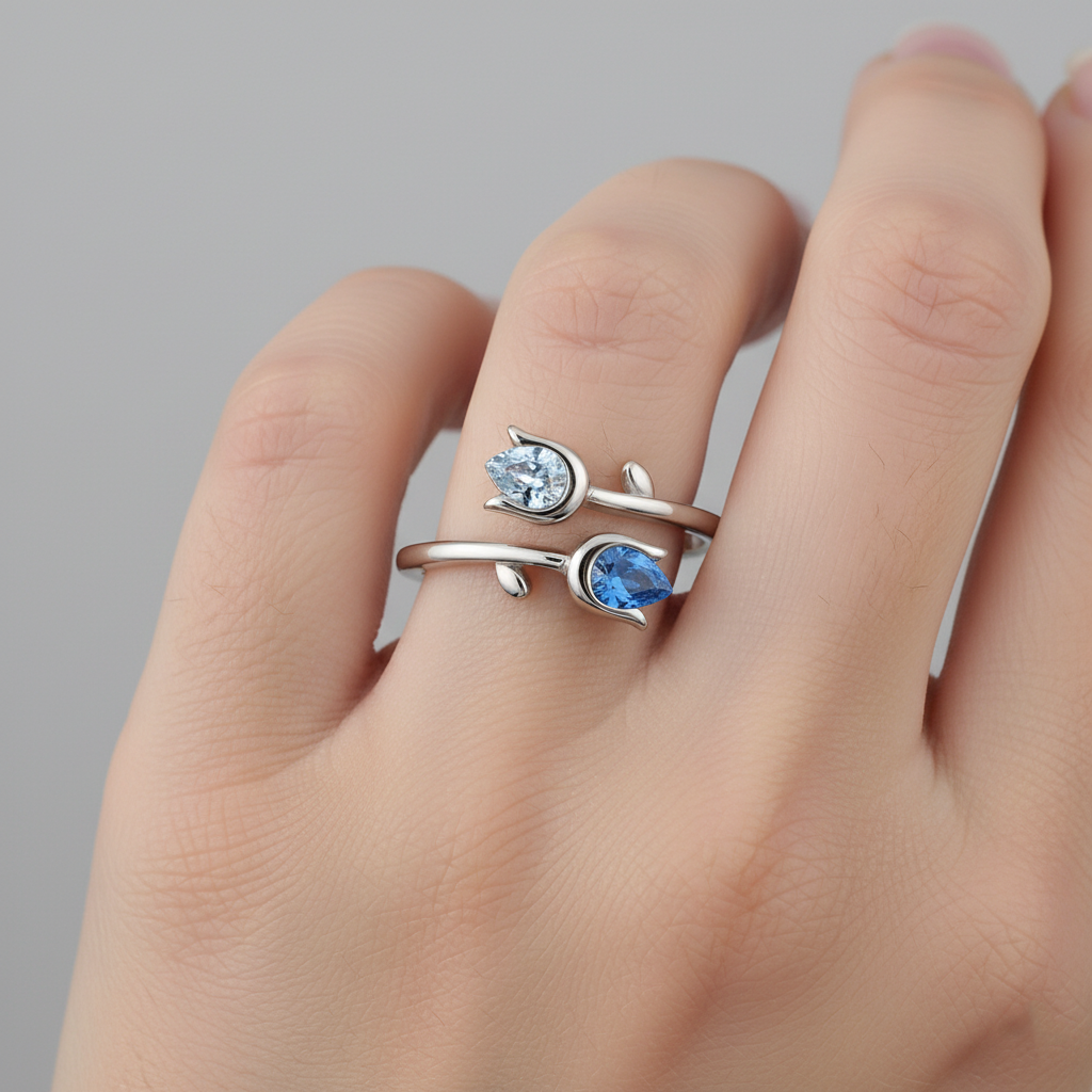 Mother & Daughter Tulip Birthstone Ring — 8