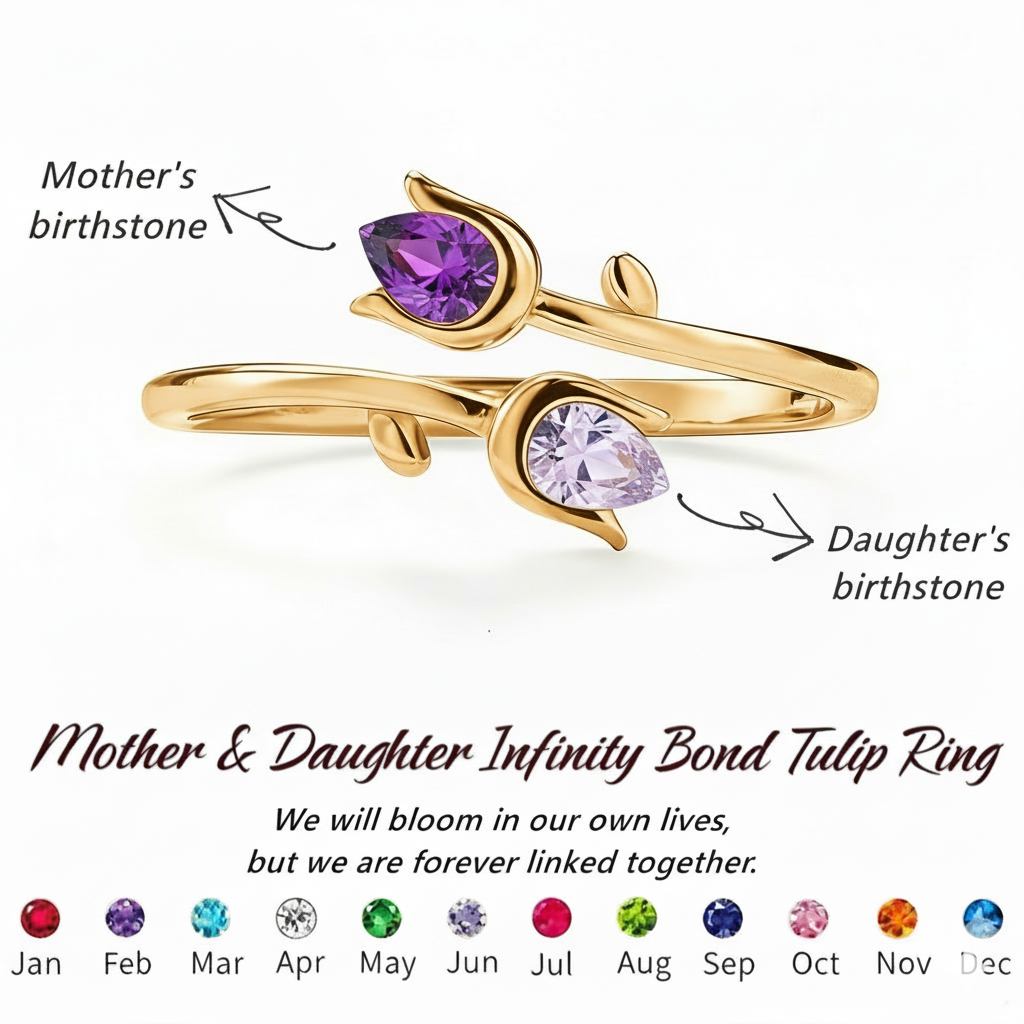Mother & Daughter Tulip Birthstone Ring — 11