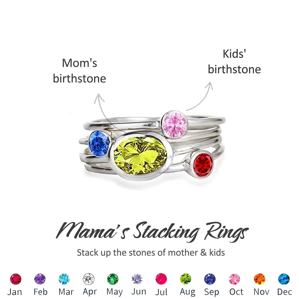 Mother & Family Stacking Birthstone Rings — 7