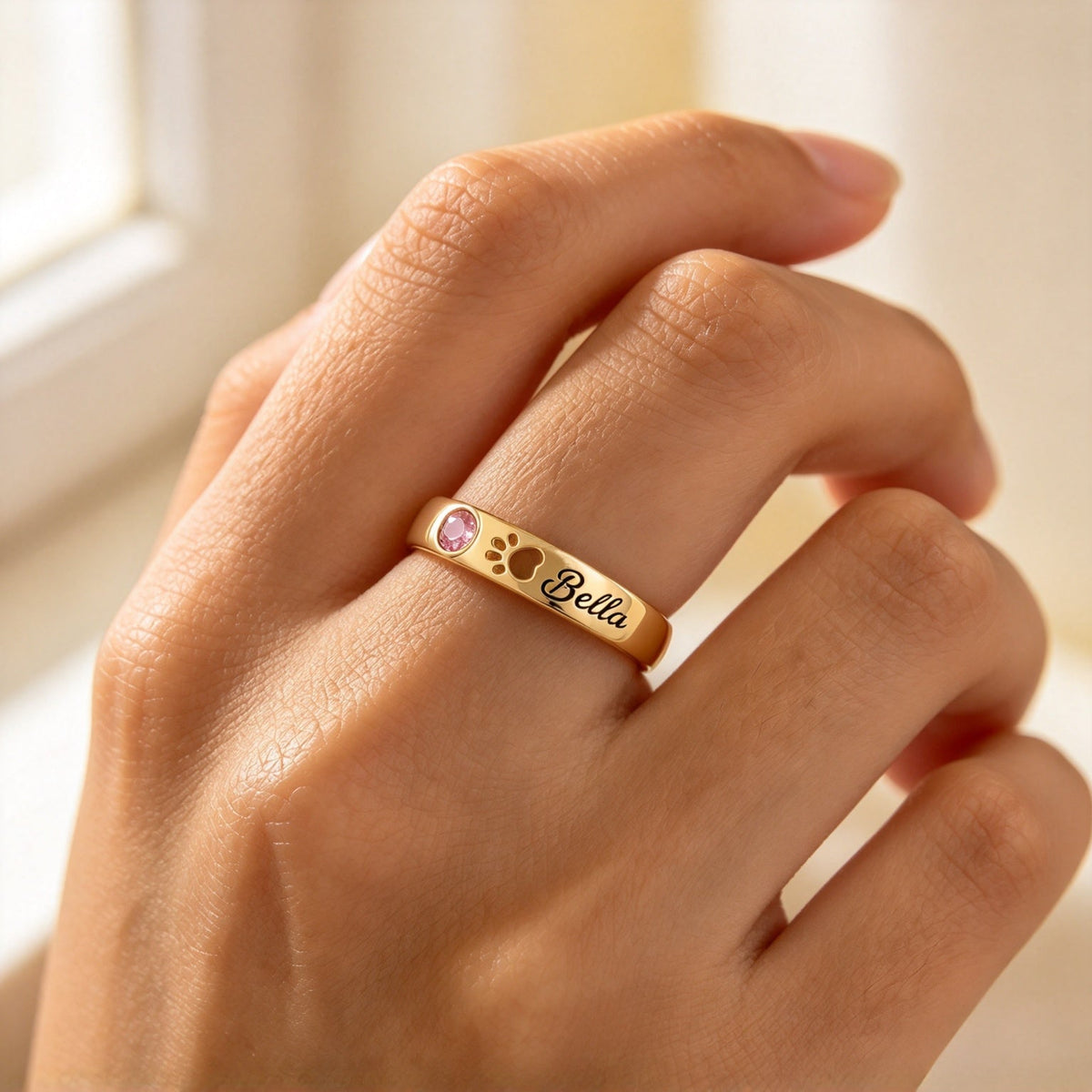 Pet Memorial Name & Birthstone Ring — 6