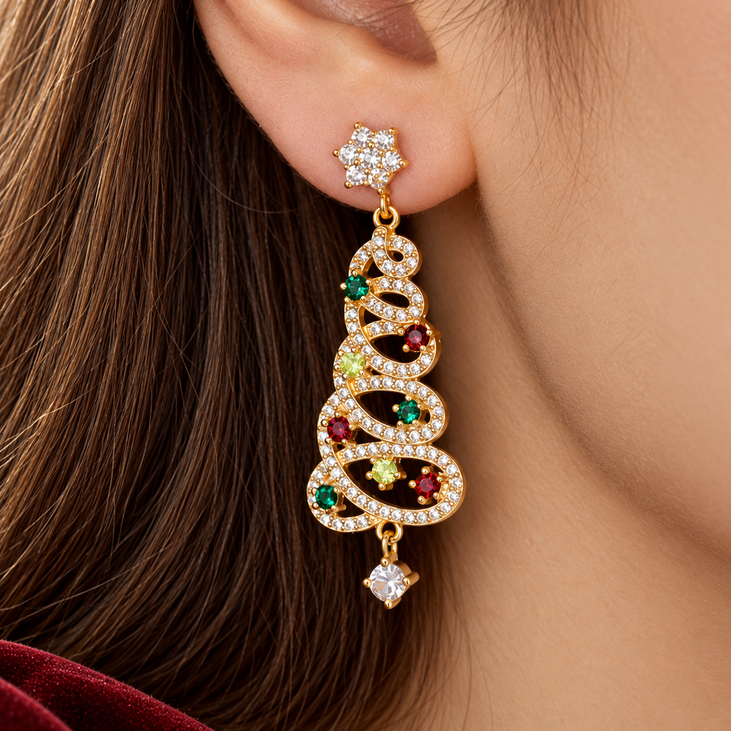 Rhinestone Christmas Tree Earrings — 1